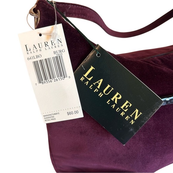 NWT Lauren Ralph Lauren Burgundy Velvet Hobo Bag Purse Handbag - Picture 7 of 7